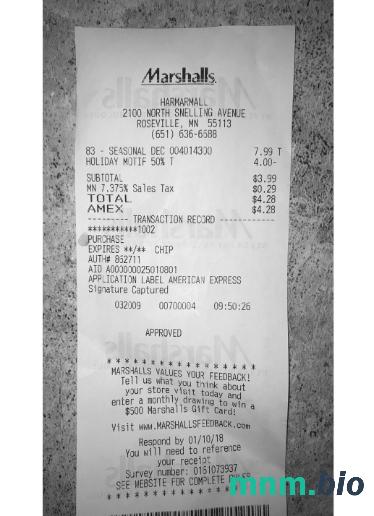 USA Marshalls Store szablon pokwitowania płatności PSD